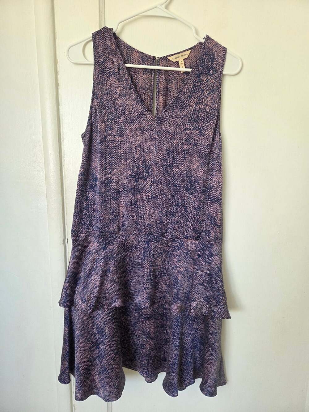 REBECCA TAYLOR Sleeveless Purple Blue V-Neck Shift Dress Size 4 Small